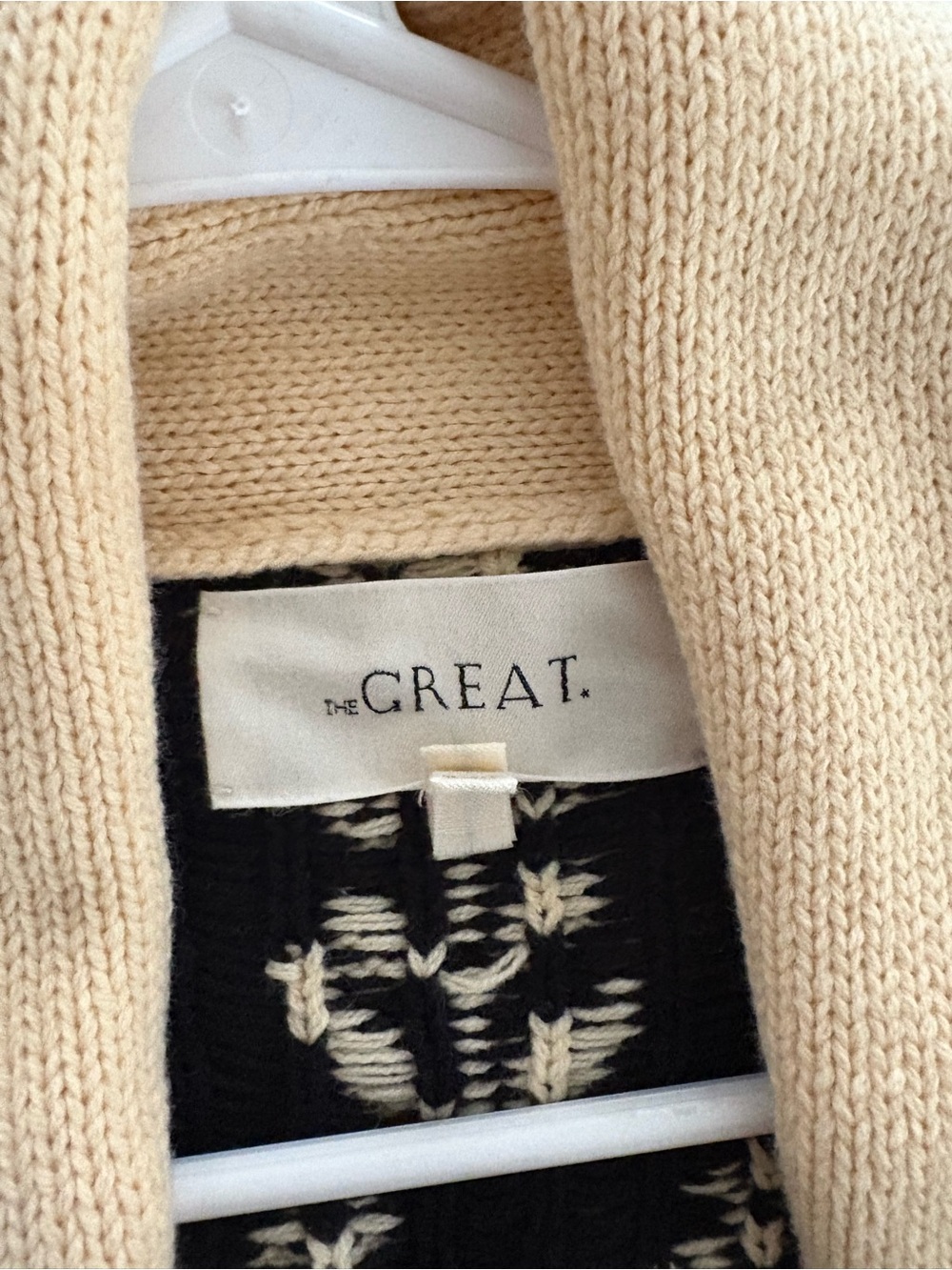 THE GREAT. Lodge Cardigan, Cream and Black Garden - Picture 5 of 7